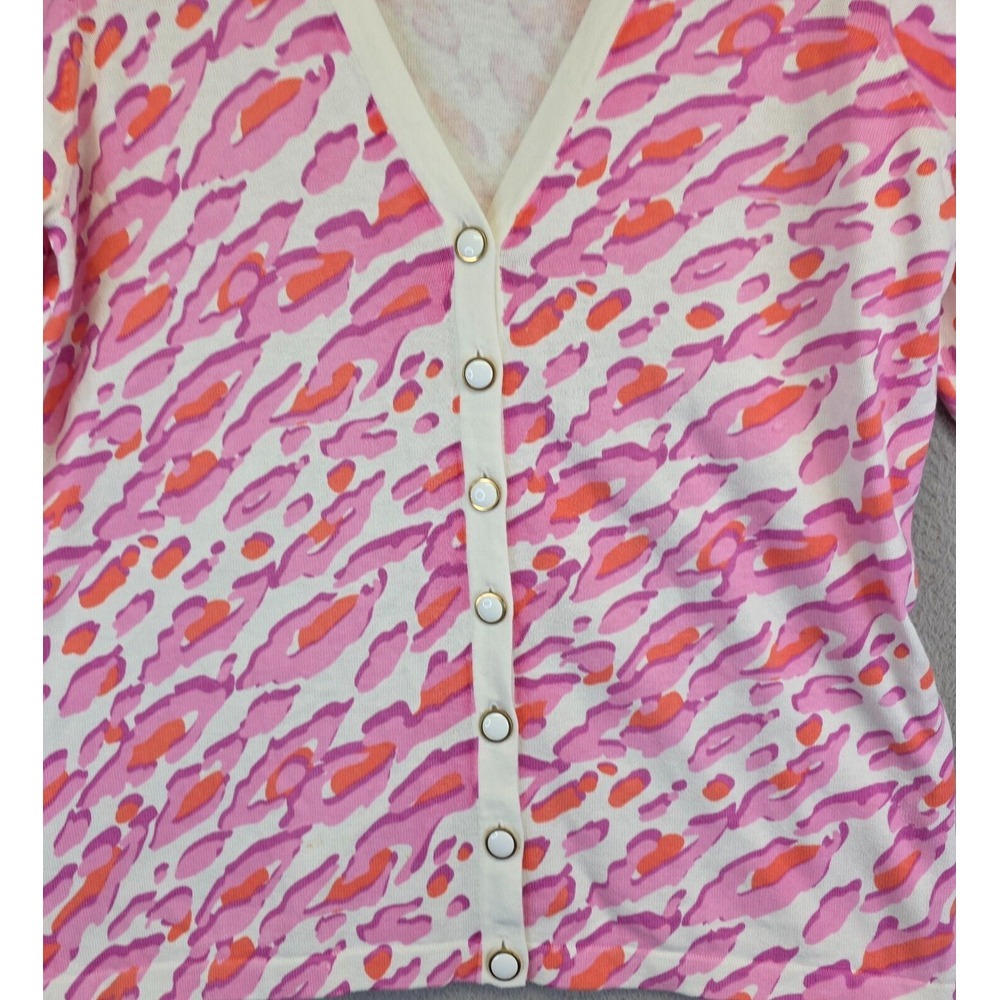 Bob Mackie Cardigan Womens L White Pink Wearable Art Print Side Slit Sweater - Picture 5 of 14